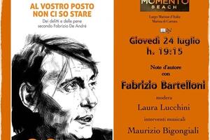 Presentazione del libro di Fabrizio Bertelloni dedicato a De Andrè al Momento Beach a Marina di Carrara il 25 luglio