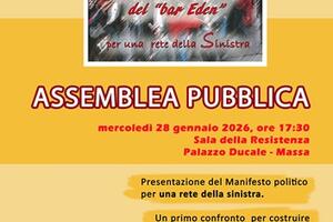 L'associazione Ragazzi e ragazze del Bar Eden presenta il suo manifesto politicoil 28 gennaio a palazzo Ducale di Massa