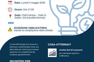 Energia e Agroalimentare: CNA Massa Carrara organizza un incontro strategico per ottimizzare le bollette