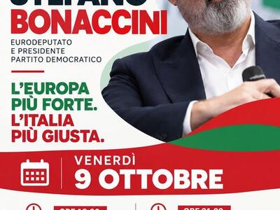 Stefano Bonaccini a Massa-Carrara: venerdì 9 ottobre doppio appuntamento a Pontremoli e Marina di Carrara