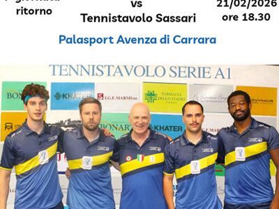 Tennistavolo Serie A1: l’ Apuania Carrara Tennistavolo ospita la capolista Sassari il 21 febbraio