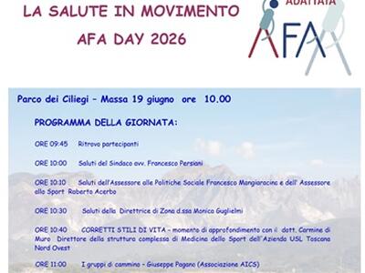 AFA day 2026  al Parco dei Ciliegi di Massa protagonisti i corretti stili di vita