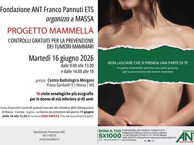 Progetto Mammella Under 45 di Fondazione ANT Franco Pannuti ETS: visite gratuite per la prevenzione dei tumori mammari  il 16 giugno