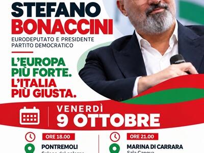 Stefano Bonaccini del Pd in visita a Carrara e a Pontremoli il 9 ottobre