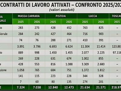 Analisi politica del mercato del lavoro – Massa Carrara, 1° trimestre 2025 / 1° trimestre 2026 (Dati ARTI Regione Toscana – Elaborazione CISL Toscana Nord)