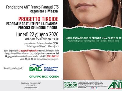 Progetto tiroide di Fondazione Ant: visite specializzate gratuite il 22 giugno