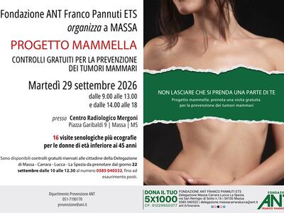 Progetto Mammella di Fondazione Ant: controlli gratuiti il 29 settembre a Massa
