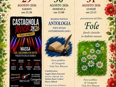 Parte a Massa Castagnola Art: tre giorni di parole e musica dal 29 al 31 agosto