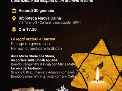"Carrara, la shoah dimenticata": incontro con i rappresentanti delle storiche famiglie ebraiche di Carrara il 30 gennaio alla bibloteca di quartiere a Caina