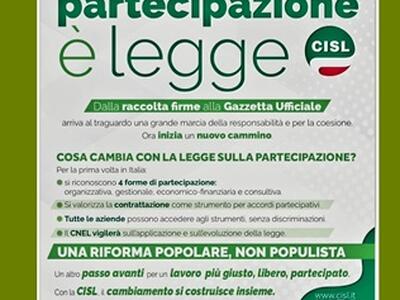 Approvata la legge sula partecipazione: la soddisfazione di Cisl Toscana nord