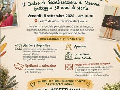 Trent’anni di inclusione e vicinanza al territorio: venerdì si festeggia il Centro di socializzazione di Quercia