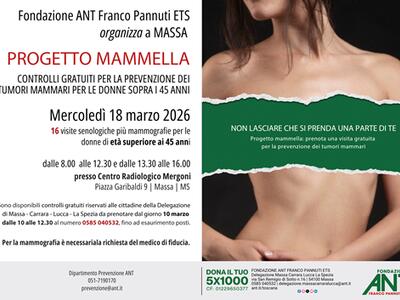 Progetto Mammella Over 45 di Fondazione ANT Visite gratuite per la prevenzione dei tumori mammari il 18 marzo