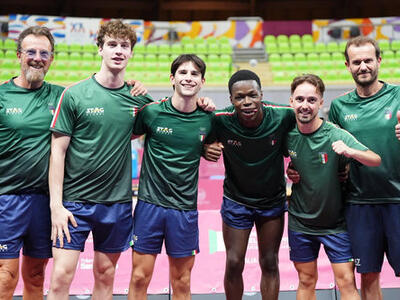 Mutti Matteo di Apuania Carrara Tennistavolo con l'Italia maschile vince la medaglia d’oro ai XX Giochi del Mediterraneo di Taranto: battuto in finale l’Egitto per 3-0