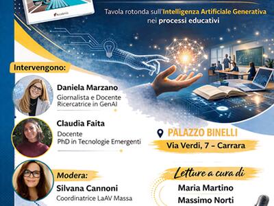 A Palazzo Binelli la tavola rotonda “La Scuola e l’Algoritmo” A Carrara un incontro pubblico sull’Intelligenza Artificiale Generativa nei processi educativi