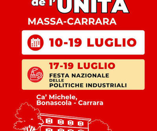 Festa  de L’Unità Massa Carrara: al via quattro giorni di incontri: cittadinanza, Gaza, Europa e benessere psicologico dei giovani
